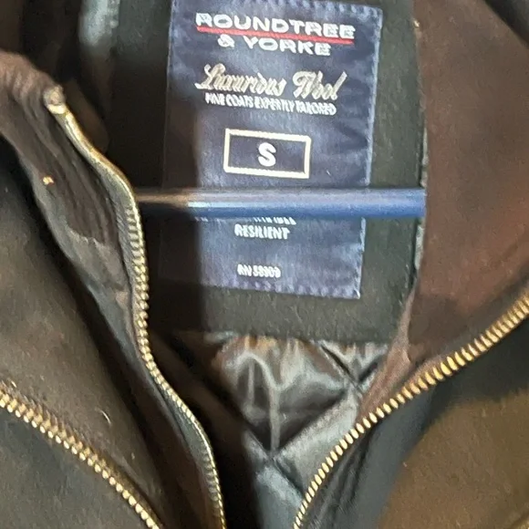 Size small Roundtree and Yorke black pea coat with quilted inner lining